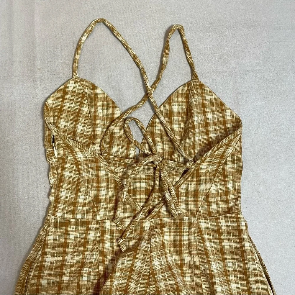New Free People Plaid Yellow Kaia Jumpsuit Size XS